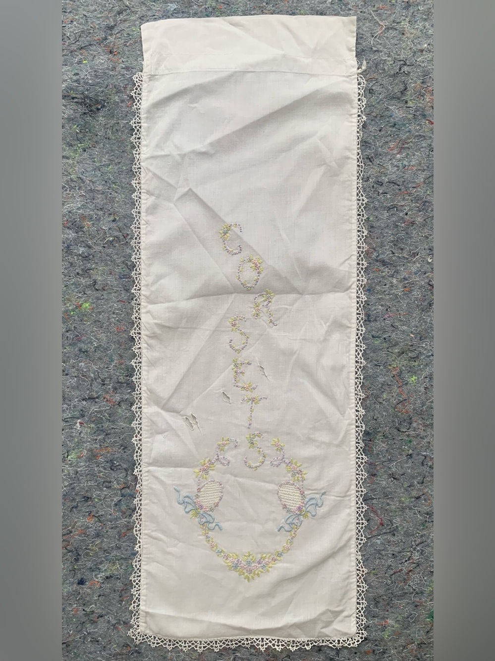 Antique 1920s handmade upcycled floral embroidered corset storage / dust bag